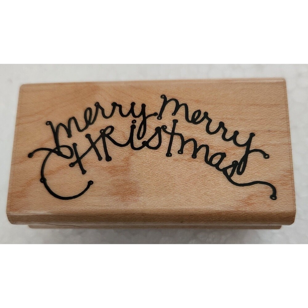 Merry Christmas Rubber Stamp 1996 Vintage Xmas Holiday Craft Message Unused